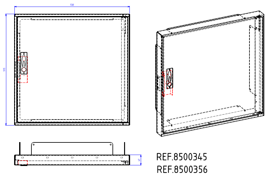 PORTE ALUMINIUM DE REPARATION DE POSTE DE DET/CPTAGE (G16,G25) EN COFFRET S300 SERRURE RECTANGLE 8500356