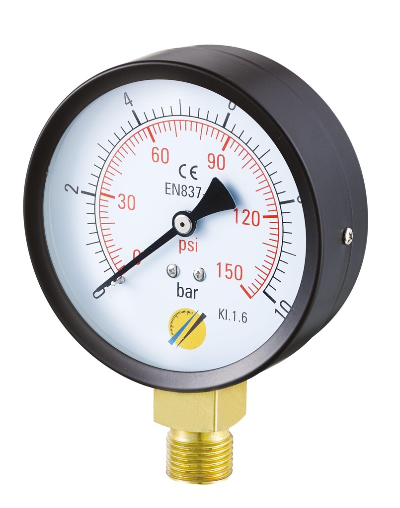 MANOMETRE SEC RADIAL Ø100MM 0-6B 1/2"G CL1,6 LAITON BOITIER ACIER MANOR1006